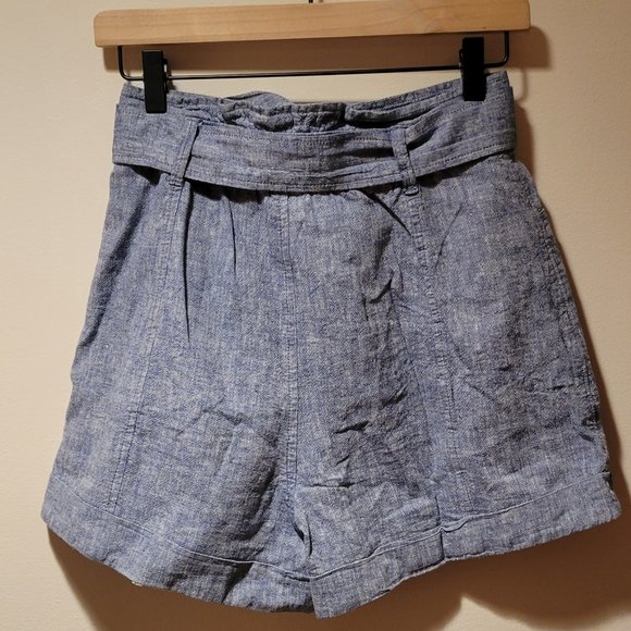 Express Blue Linen Retro Shorts XS - Picture 2 of 6